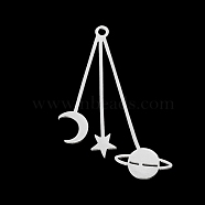 201 Stainless Steel Pendants, Laser Cut, Moon, Star & Planet, Stainless Steel Color, 42x31x1mm, Hole: 1.8mm(STAS-S105-LA351-1)