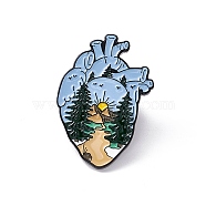 Anatomical Heart Enamel Pin, Electrophoresis Black Alloy Brooch for Backpack Clothes, Mountain Pattern, 30x21x2mm, Pin: 1.2mm(JEWB-A005-09-01)