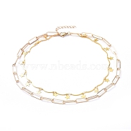 Double Layered Necklaces, with 304 Stainless Steel Lobster Claw Clasps, Brass Link Chains, Iron Chain Extender & Paperclip Chains, Golden, 14.37 inch(36.5cm)(NJEW-JN02779)