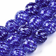 Transparent Handmade Lampwork Beads Strands, Inner Flower, Round, Blue, 11.5~12.5mm, Hole: 1.5mm, about 45pcs/strand, 19.88 inch(50.5cm)(LAMP-T007-21B)