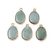 Natural Green Aventurine Pendants, with Light Gold Plated Brass Findings, Oval, 22~22.5x13~13.5x4.5~5mm, Hole: 1.6mm(G-N326-130-04)