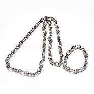 304 Stainless Steel Chain Jewelry Sets, Bracelets and Necklaces, with Lobster Clasps, Stainless Steel Color, 8-1/4 inch(21cm), 29-3/8 inch(74.5cm)(SJEW-L401-04P)