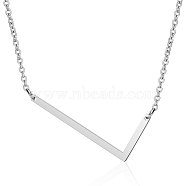 201 Stainless Steel Initial Pendants Necklaces, with Cable Chains, Letter, Letter.L, 17.3~18.3 inch(44~46.5cm)x1.5mm, LetterL: 37.5x17x1mm(NJEW-S069-JN003D-L)