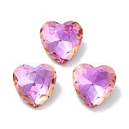 Glass Rhinestone Cabochons, Point Back & Back Plated, Faceted, Heart, Fuchsia, 10x10x5mm(RGLA-G020-04E-D502)