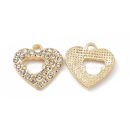 Alloy Crystal Rhinestone Pendants, Heart Charms, Light Gold, 17x16.5x2mm, Hole: 2mm(FIND-C019-28KCG)