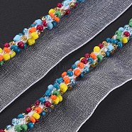 Organza Ribbon, with Glass Seed Beads, Garment Accessories, Colorful, 16~19mm(ORIB-N002-001C)