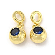 Brass with Cubic Zirconia Pendant, Round, Prussian Blue, 23.5x11x9.5mm, Hole: 5mm(FIND-Z023-21A)