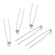 Wedding Bridal Alloy Rhinestone Hair Forks, with Acrylic Pearl and Iron Pin, Flower, White, 66mm; Pin: 1mm; Flower: 8x5mm(OHAR-TAC0001-01S)