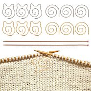 2Pcs Bamboo Single Pointed Knitting Needles, and 12Pcs 4 Style Iron Spiral Cable Knitting Needle, Circle & Cat's Head, Platinum & Light Gold, Spiral Needle: 33~39x32.5~34.5x2mm, Straight Needle: 400x8x3.75mm(TOOL-CP0001-38)