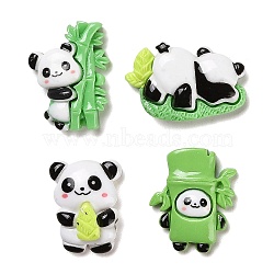 Opaque Resin Cabochons, Panda with Bamboo, Mixed Color, 21~27.5x18~30x7~8mm(RESI-Q222-01)