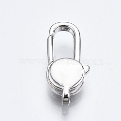Brass Lobster Claw Clasps, Cadmium Free & Nickel Free & Lead Free, Flat Round, Real Platinum Plated, 19.5x9x4mm, Hole: 1x1.4mm(KK-S362-009A-P-NR)