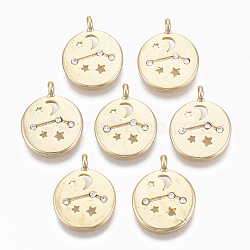 Alloy Pendants, with Crystal Rhinestone, Cadmium Free & Nickel Free & Lead Free, Constellation, Real 18K Gold Plated, Aries, 17x14x1.4mm, Hole: 1.5mm(X-PALLOY-S135-001C-NR)