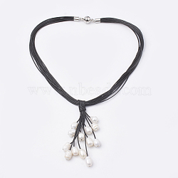 Freshwater Pearl Pendant Lariat Necklaces, with Waxed Cord and Magnetic Clasps, Black, 17.71 inch(45cm)(NJEW-S411-02B)