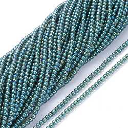 Electroplate Glass Beads Strands, Full Rainbow Plated, Round, Green, 2.5mm, Hole: 0.7mm, about 177pcs/Strand, 14.09 inch(35.8cm)(EGLA-K014-A-FR02)