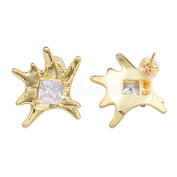 Cubic Zirconia Flower Stud Earrings, Golden Brass Jewelry for Women, Nickel Free, Clear, 18x21.5mm, Pin: 0.7mm(EJEW-N011-73)