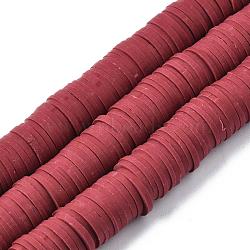 Flat Round Handmade Polymer Clay Beads, Disc Heishi Beads for Hawaiian Earring Bracelet Necklace Jewelry Making, Dark Red, 12mm(CLAY-R067-12mm-29)