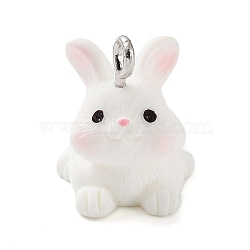 Opaque Resin Pendants, Animal Charms with Platinum Plated Iron Loops, Rabbit, 17.5x10.5x13mm, Hole: 1.8mm(RESI-Z014-01I)