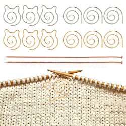 2Pcs Bamboo Single Pointed Knitting Needles, and 12Pcs 4 Style Iron Spiral Cable Knitting Needle, Circle & Cat's Head, Platinum & Light Gold, Spiral Needle: 33~39x32.5~34.5x2mm, Straight Needle: 400x8x3.75mm(TOOL-CP0001-38)