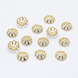 8-Petal Brass Fancy Bead Caps, Long-Lasting Plated, Real 18K Gold Plated, Nickel Free, Flower, 8x3mm, Hole: 1mm(KK-F727-74G-NF)