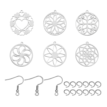 Unicraftale DIY Earring Making Kits, with 201 Stainless Steel Pendants, 304 Stainless Steel Earring Hooks & Open Jump Rings, Stainless Steel Color, Pendant: 21~21.5x20x1mm, Hole: 1.2mm, 10pcs/set