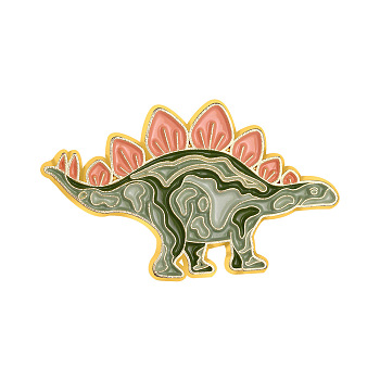 Dinosaur Theme Alloy Brooches, Enamel Lapel Pin, for Backpack Clothes, Golden, Stegosaurus Pattern, 15x33mm