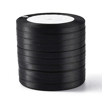 Single Face Satin Ribbon, Polyester Ribbon, Black, 1/4 inch(6mm), about 25yards/roll(22.86m/roll), 10rolls/group, 250yards/group(228.6m/group)