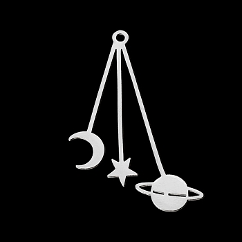 201 Stainless Steel Pendants, Laser Cut, Moon, Star & Planet, Stainless Steel Color, 42x31x1mm, Hole: 1.8mm