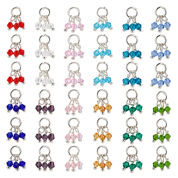 48Pcs 12 Color Glass Imitate Austrian Crystal Bicone Beaded Charms, with Platinum Brass Ball Head Pins and Iron Jump Ring, Mixed Color, 13x3mm, Hole: 4.2mm, 4Pcs/color