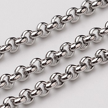 304 Stainless Steel Rolo Chains, Belcher Chain, Unwelded, Stainless Steel Color, 2.5mm