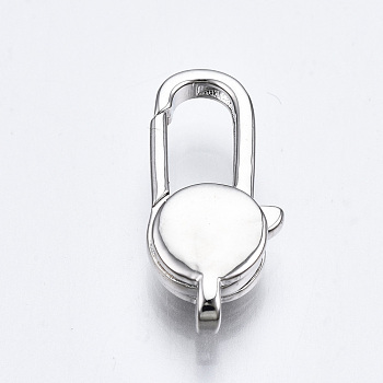 Brass Lobster Claw Clasps, Cadmium Free & Nickel Free & Lead Free, Flat Round, Real Platinum Plated, 19.5x9x4mm, Hole: 1x1.4mm
