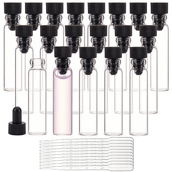 Perfume Dispensing Kits, including 100 Sets Sets Glass Refillable Bottle, Sample Vials, with 10Pcs Disposable Plastic Transfer Pipettes, Clear, Vial: 0.9x4cm, Capacity: 1ml(0.03fl. oz)
