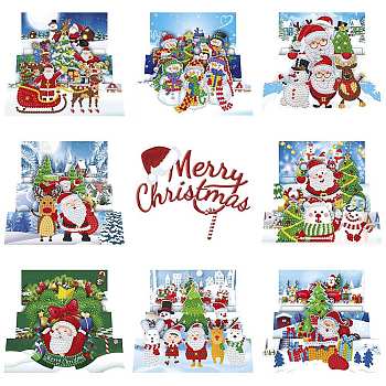 DIY Merry Christmas Rectangle Greeting Card Diamond Painting Kit, Including Resin Rhinestones Bag, Diamond Sticky Pen, Tray Plate and Glue Clay, Colorful, 150x300mm, 8Pcs/set
