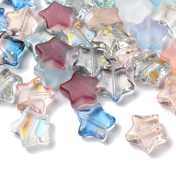 Transparent Smooth and Frosted Glass Beads, Star, Mixed Color, 12.5x13x5mm, Hole: 1mm