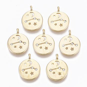 Alloy Pendants, with Crystal Rhinestone, Cadmium Free & Nickel Free & Lead Free, Constellation, Real 18K Gold Plated, Aries, 17x14x1.4mm, Hole: 1.5mm