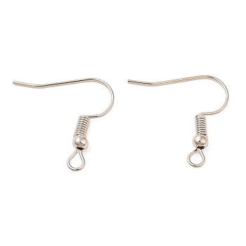 Brass Earring Hooks, French Hooks with Coil and Ball, Platinum, 21 Gauge, 20x3mm, Hole: 2mm, Pin: 0.7mm