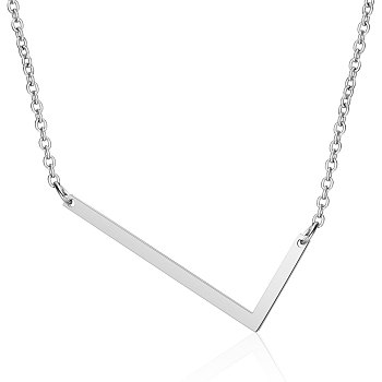 201 Stainless Steel Initial Pendants Necklaces, with Cable Chains, Letter, Letter.L, 17.3~18.3 inch(44~46.5cm)x1.5mm, LetterL: 37.5x17x1mm