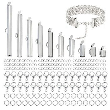 DIY Jewelry Making Finding Kit, Including 304 Stainless Steel Slide On End Clasp Tubes & Open Jump Rings & Ends Chains & Lobster Claw Clasps, Stainless Steel Color, 300Pcs/box