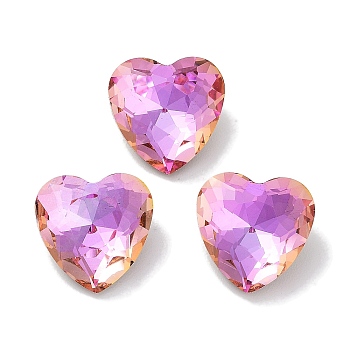 Glass Rhinestone Cabochons, Point Back & Back Plated, Faceted, Heart, Fuchsia, 10x10x5mm