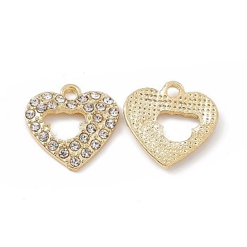 Alloy Crystal Rhinestone Pendants, Heart Charms, Light Gold, 17x16.5x2mm, Hole: 2mm