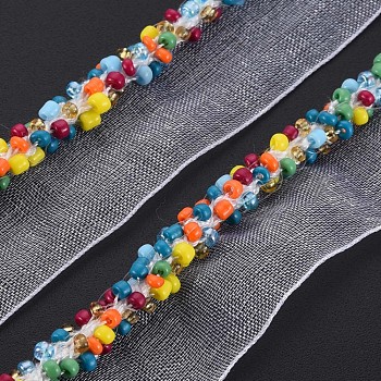 Organza Ribbon, with Glass Seed Beads, Garment Accessories, Colorful, 16~19mm