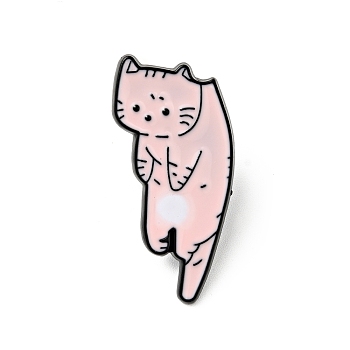 Cartoon Cat Enamel Pin, Light Gold Plated Alloy Badge for Backpack Clothes, Pink, 28x15x1.3mm