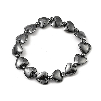 Synthetic Non-Magnetic Hematite Beaded Bracelets, Heart, Inner Diameter: 1-7/8 inch(4.7cm)