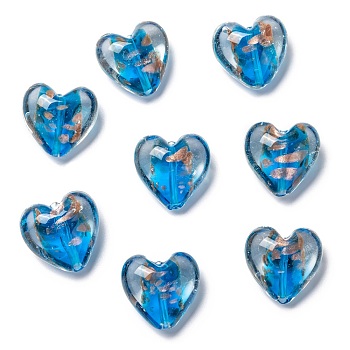Handmade Goldsans Lampwork Beads, Heart, Royal Blue, 28x28x16mm, Hole: 2mm