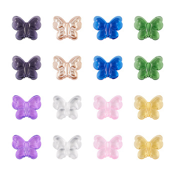16Pcs 8 Colors Transparent Glass Beads, Butterfly, Mixed Color, 27.5x33x7mm, Hole: 1.2mm, 2Pcs/color