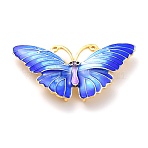 Alloy Multi-Strand Links Connectors, Blue Enamel, Butterfly, Light Gold, 21x42x5.5mm, Hole: 2mm(PALLOY-P236-01LG)