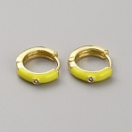 Enamel Hoop Earrings with Clear Cubic Zirconia, Light Gold Brass Jewelry for Women, Yellow, 12.5x13.5x3mm, Pin: 1mm(EJEW-WH0004-39F)