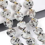 Natural Sesame Jasper Beads Strands, Faceted Heart, with Seed Beads, 12.5~13.5x13.5~14.5x5.5~6.5mm, Hole: 0.8~1mm, about 26~28pcs/strand, 14.76~16.73 inch(37.5~42.5cm)(G-P592-B15-01)