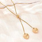 Adjustable 304 Stainless Steel Heart Tassel Box Chain Lariat Necklaces for Women, Ion Plating(IP), Golden, 28.35 inch(72cm)(SA-D001-03G)