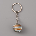 Platinum Tone Alloy Keychain, with Glass Jupiter Pendants and Iron Ring, Chocolate, 8cm(KEYC-WH0029-61I)