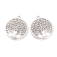 Tibetan Style Alloy Pendants, Cadmium Free & Nickel Free & Lead Free, Flat Round with Tree of Life, Antique Silver, 38x34x2mm, Hole: 2mm, about 120pcs/1000g(TIBE-Q070-161AS-NR)